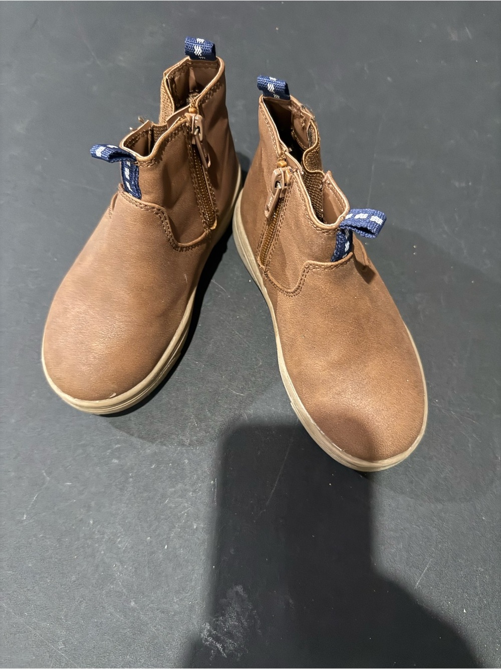 Cat & Jack Brown Kids Side-Zip Chelsea Boots with Navy Pull Tabs